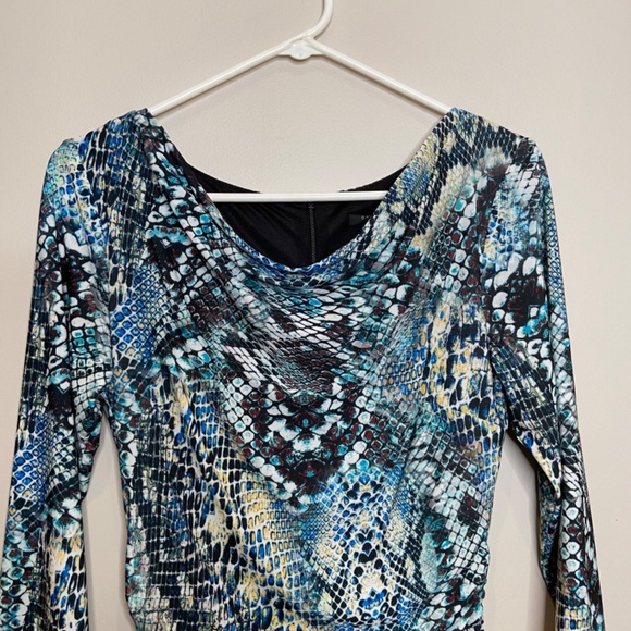 David Meister Midi Multicolor Snake Print Cowl Neck Dress Size 8 - Picture 2 of 14